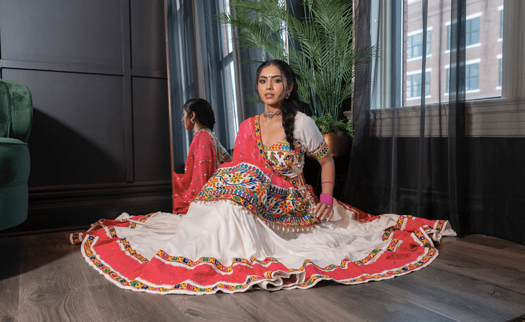 White & Rani Pink Chaniya Choli