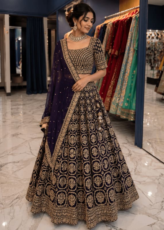 Purple gold embroidered lehenga