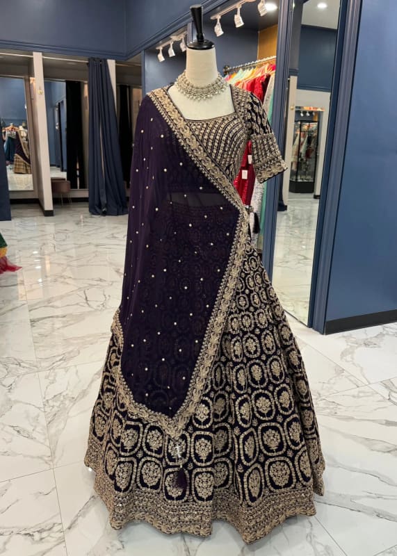 Purple gold embroidered lehenga