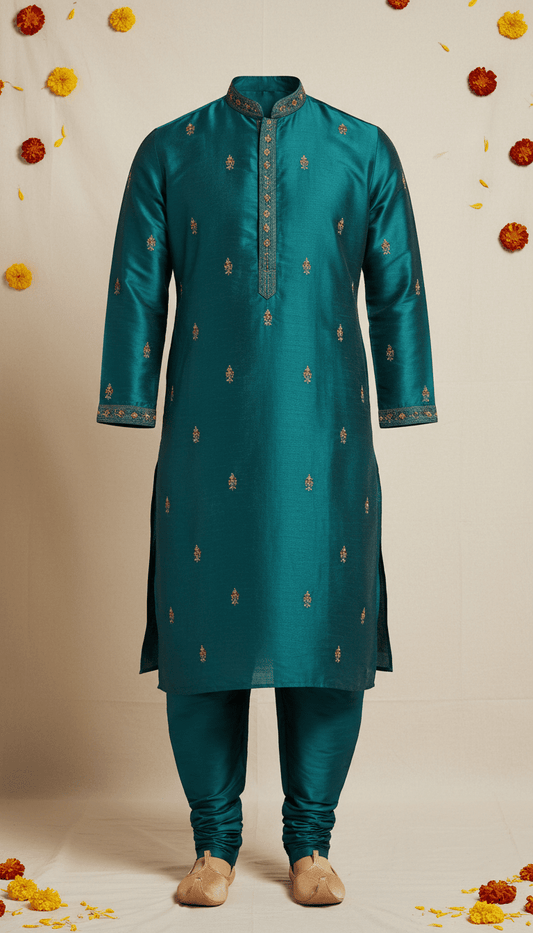 Teal Silk Men's Kurta Set