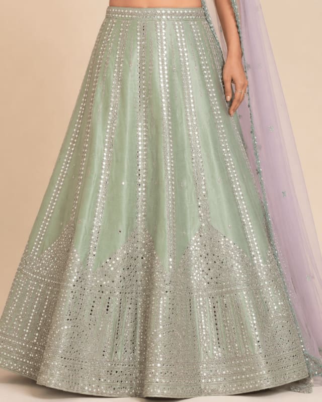 Karvi Mint Mirror work Lehenga