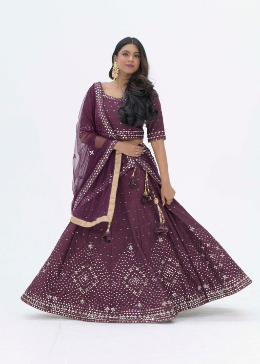 Plum Purple mirror work lehenga choli