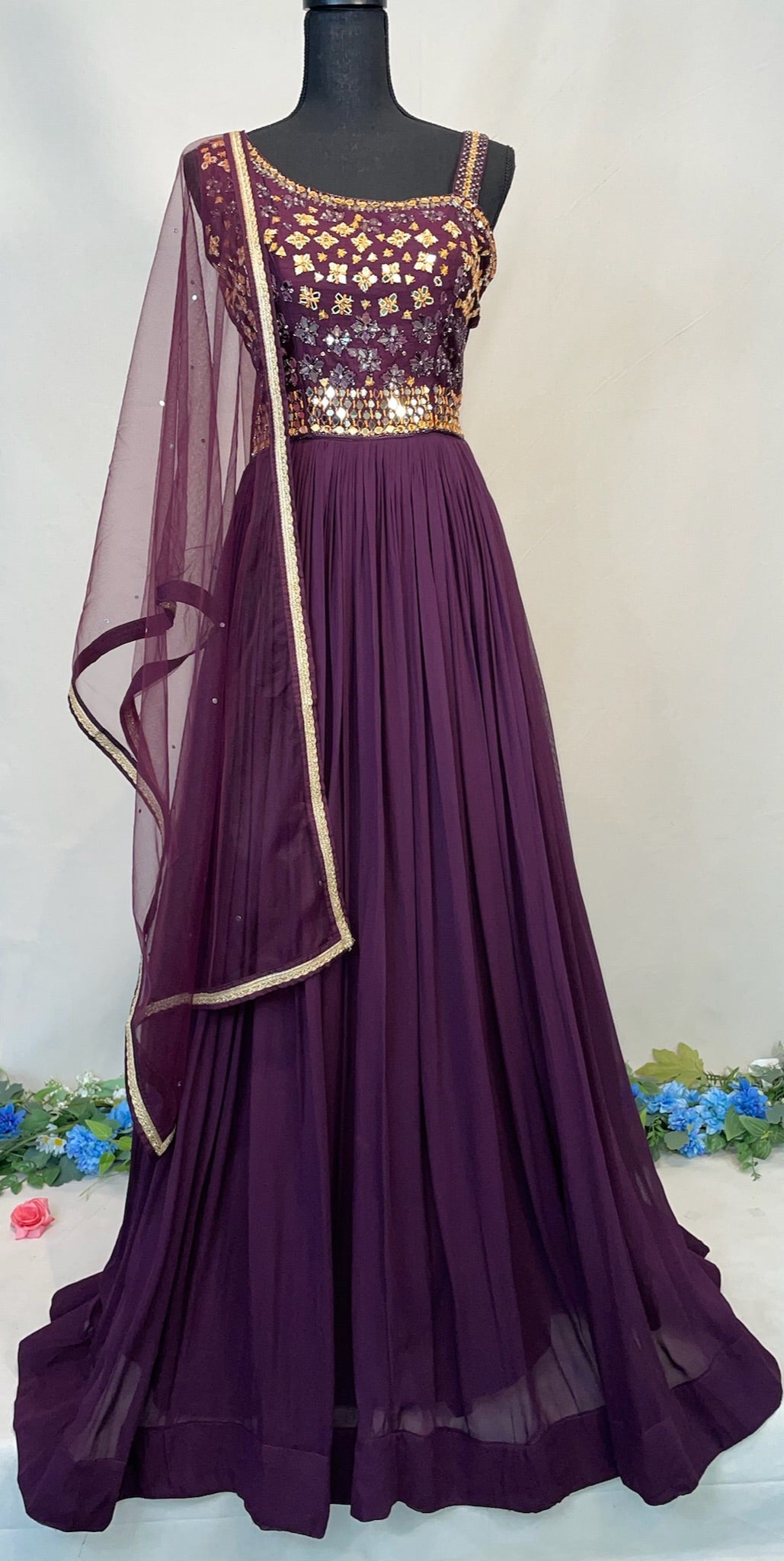 Buy Purple Organza Embroidered Zari Work Mirror Bridal Lehenga Set For  Women by Suhino Online at Aza Fashions.