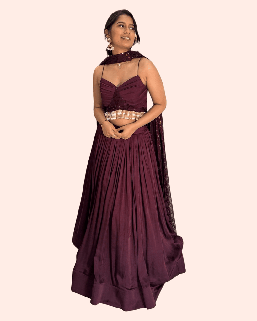 Plum color soft silk lehenga set with sequence Dupatta
